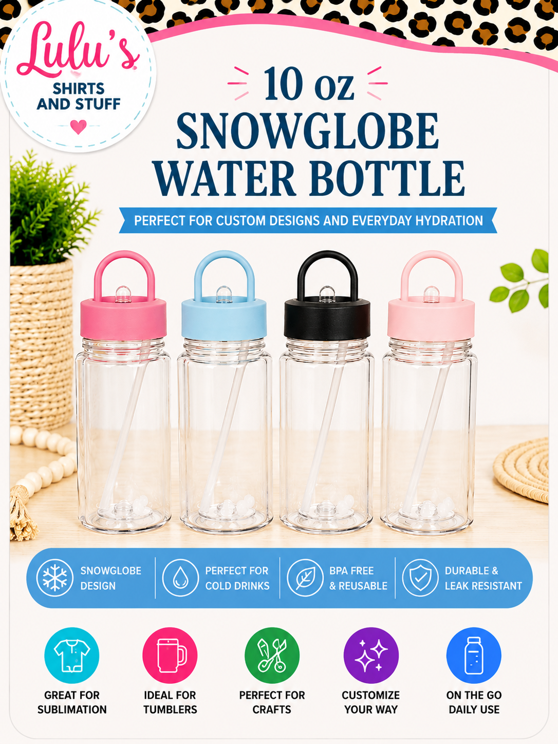 10 oz Snowglobe water bottle tumbler