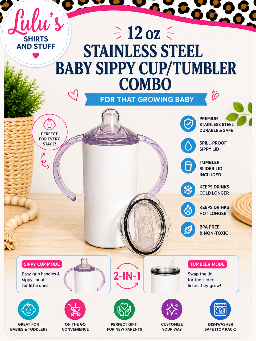 12 oz Stainless steel sippy cup/tumbler combo