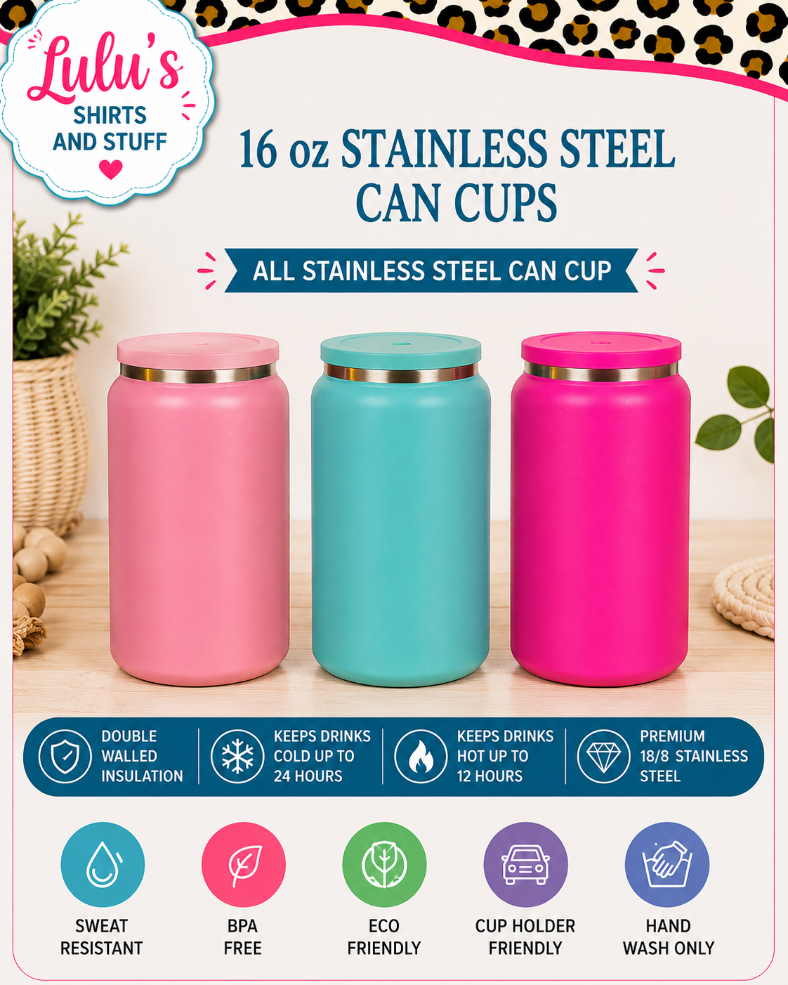 16 oz stainless steel can cup with gold ring