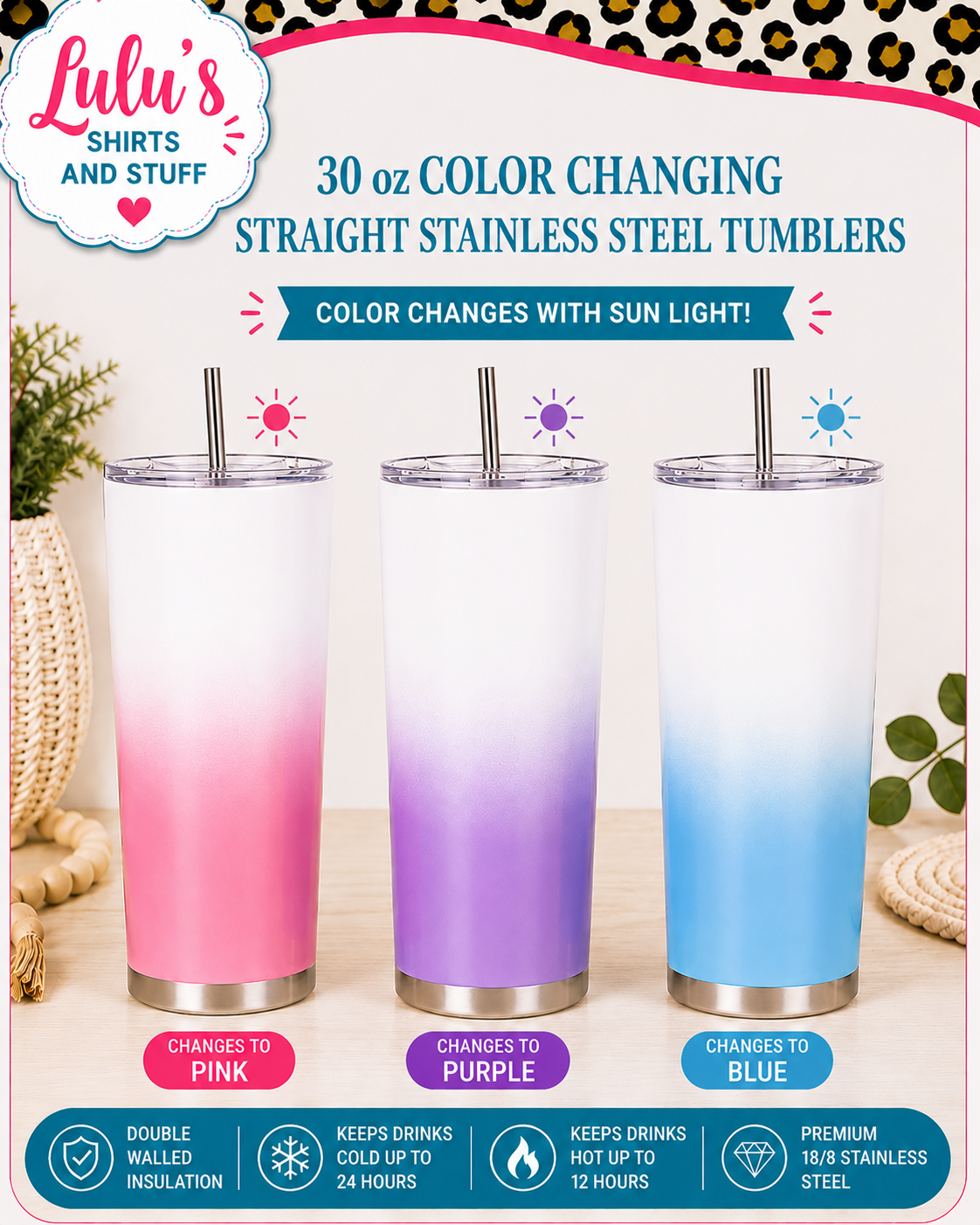 30 oz stainless steel color changing tumbler