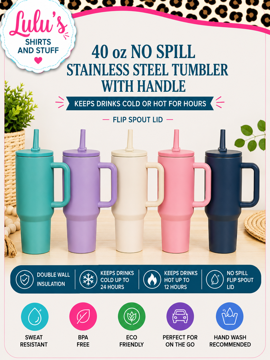 40 oz no spill stainless steel tumbler